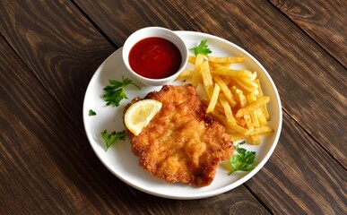 Weiner schnitzel with potato fries