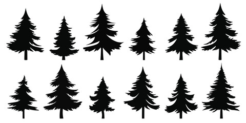Obraz premium Stylized trees, Christmas tree, isolated on white background, vector design
