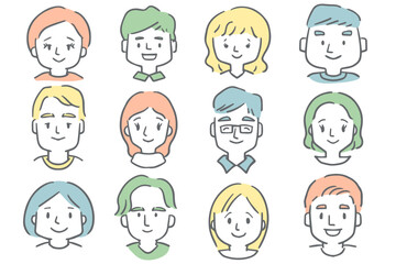 いろいろな人物（男女）の顔アイコンセット