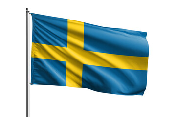 3d illustration flag of Sweden. Sweden flag waving isolated on white background with clipping path. flag frame with empty space for your text.