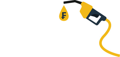 Fuel nozzle icon. Gasoline pump symbol with Francs currency. Flat vector illustration icon.