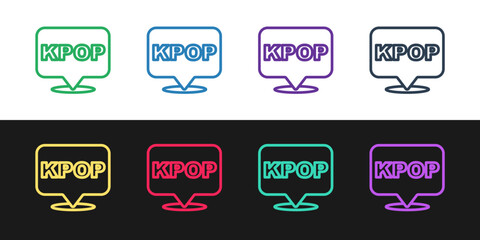 Set line K-pop icon isolated on black and white background. Korean popular music style. Vector