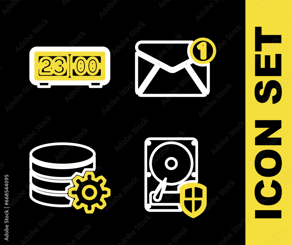 Poster set line new, email incoming message, hard disk drive hdd protection, setting database server and re