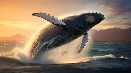 Foto op Plexiglas Humpback whale jumping over the sea © Natia