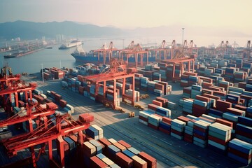 Obraz premium Aerial view of container port