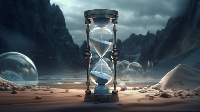Timelessness and immortality in a futuristic hourglass. AI generated