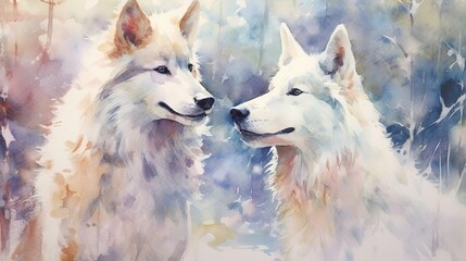 Obraz premium Vibrant watercolor canine companions echoes of hachiko. AI generated
