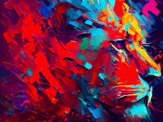 Colorful abstract background with a lion head on a multicolored background