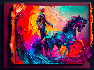 Colorful abstract background with horses. Digital painting. Modern art.