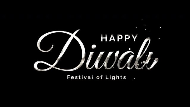 Happy Diwali Handwritten Animated Text in Silver Color, lettering with alpha or transparent background, for banner, social media feed wallpaper stories