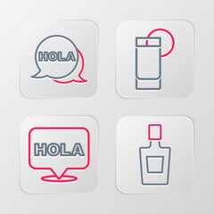 Set line Tequila bottle, Hola, glass with lemon and icon. Vector © vector_v