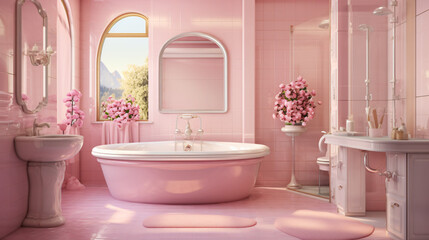 Interior of a pink bathroom
