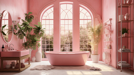 Fototapeta na wymiar Interior of a pink bathroom
