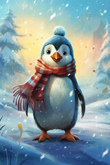Obraz premium Cute penguin Christmas card