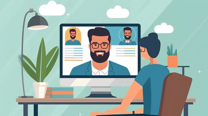 Remote hiring and online job interview concept. HR work with CV and application letter review to find best candidate for job position. Modern, digital approach to recruitment and selection process.