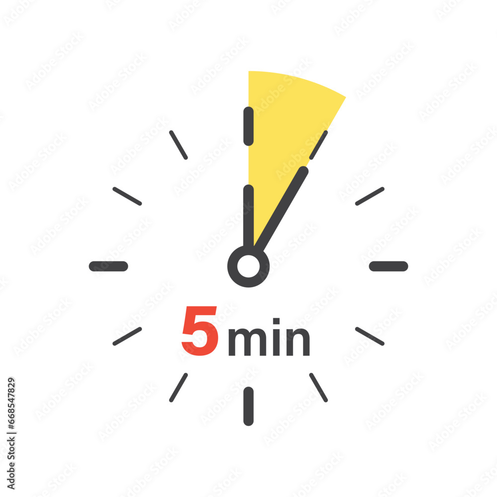 Aufkleber 5 minutes on stopwatch icon in flat style. clock face timer vector illustration on isolated backgrou