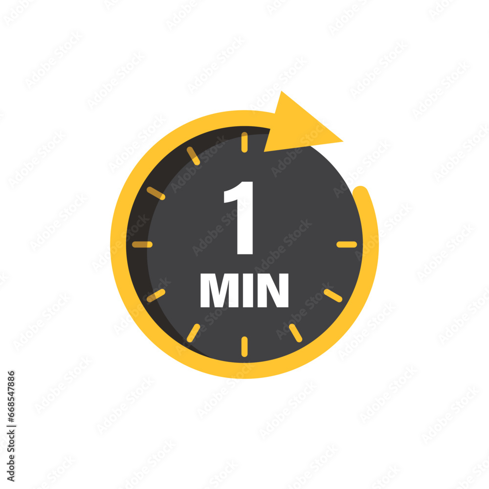 Aufkleber 1 minute on stopwatch icon in flat style. clock face timer vector illustration on isolated backgroun