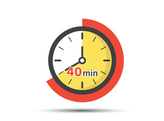 40 minutes on stopwatch icon in flat style. Clock face timer vector illustration on isolated background. Countdown sign business concept.