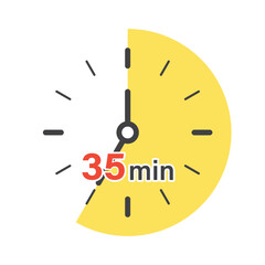 35 minutes on stopwatch icon in flat style. Clock face timer vector illustration on isolated background. Countdown sign business concept.