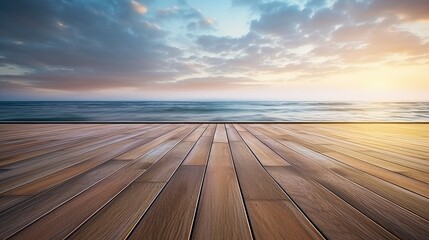 Wooden platform with the sea in the background - generative ai