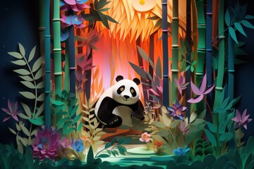 panda in bamboo forest - illustration for children with a theme of fantasy