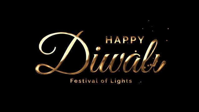 Happy Diwali Handwritten Animated Text in Gold Color, lettering with alpha or transparent background, for banner, social media feed wallpaper stories