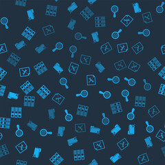 Set Folder service, Microorganisms under magnifier, File document and Office folders on seamless pattern. Vector