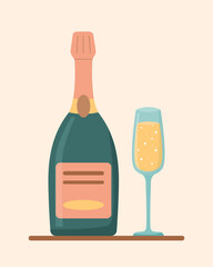 Bottle of champagne and flute.