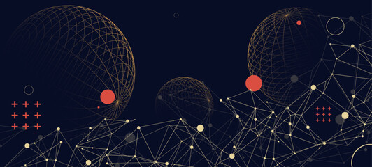 Abstract scientific background using wireframe sphere and plexus effect. Vector illustration © Alex