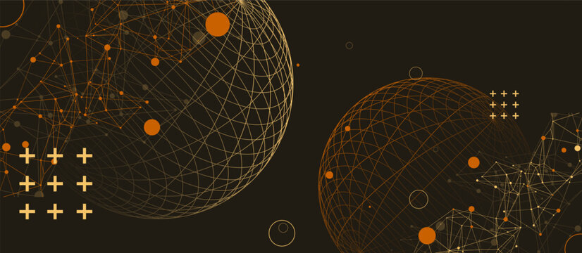 Abstract scientific background using wireframe sphere and plexus effect. Vector illustration