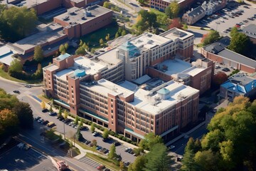 Fototapeta premium Aerial view of modern hospital building