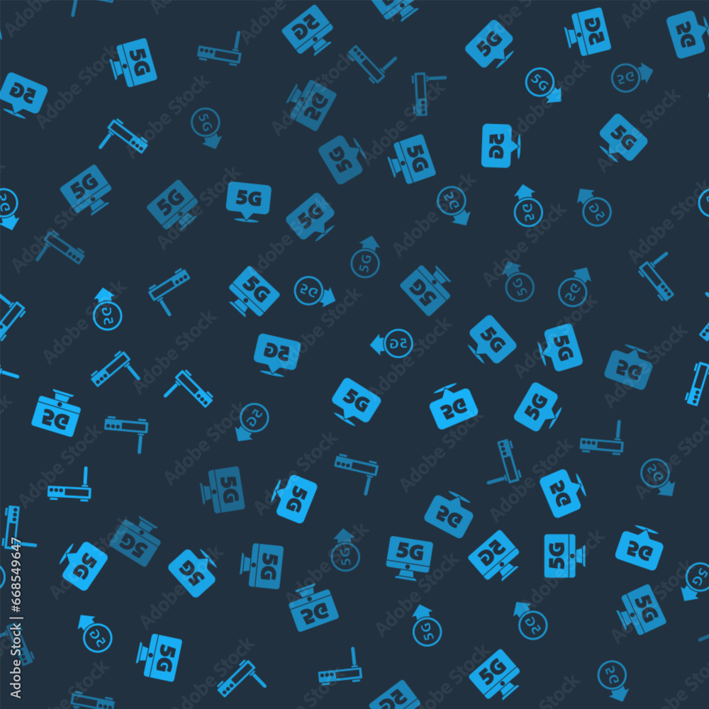 Poster set monitor with 5g network, location, and router and wi-fi signal on seamless pattern. vector