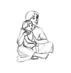 Pencil drawing. Jesus and children