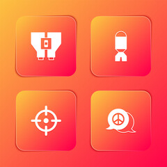 Set Binoculars, Rocket launcher, Target sport and Peace icon. Vector