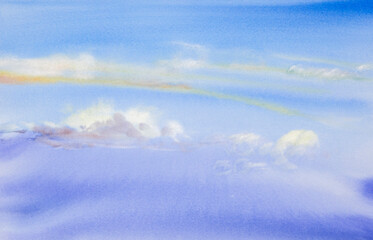 Naklejka na ściany i meble Watercolor background, painted clouds on the sky, background for banner