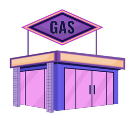 Gas station convenience store 2D linear cartoon object. Petrol station shop isolated line vector element white background. Refueling services retail, mini mart building color flat spot illustration