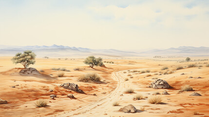 Fototapeta na wymiar View of desert in aquarelle style