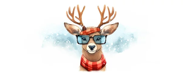 Fototapeten cute christmas deer with glasses illustration © krissikunterbunt