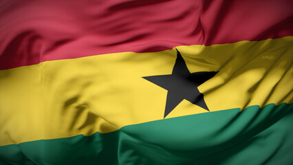 3d illustration flag of Ghana. Close up waving flag of Ghana.