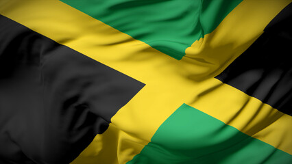 3d illustration flag of Jamaica. Close up waving flag of Jamaica.
