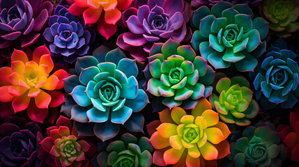 Beautiful view of rainbow succulents from above, for wallpaper use