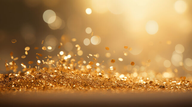 Abstract festive golden background with confetti