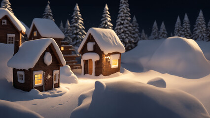 Snowy Houses, Beautiful Cards of Christmas houses full of Snow