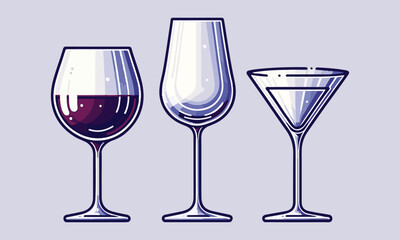 Vector artwork highlighting  glass types with unique characteristics