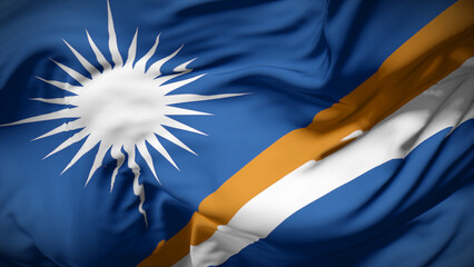 3d illustration flag of Marshall Islands. Close up waving flag of Marshall Islands.