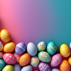 Easter eggs of pastel colors on a blue background. illustration in 3D style with place for text