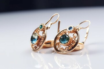 Stylish presentation earrings. Female jewel object stylish trendy. Generate Ai
