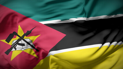 3d illustration flag of Mozambique. Close up waving flag of Mozambique.