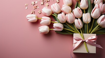Greeting card for Valentine's Day with tulips. Generative AI