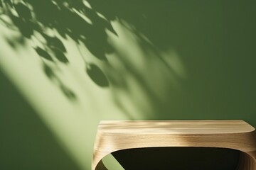 morning sunlight with dappled light on blank green wall in background. Beauty, skincare, cosmetic...